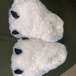 White and Black Plush Animal-Inspired Slippers